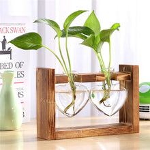 Load image into Gallery viewer, Glass and Wood Vase Planter Terrarium Table Desktop Hydroponics Plant Bonsai Flower Pot Hanging Pots with Wooden Tray Home Decor