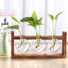 Load image into Gallery viewer, Glass and Wood Vase Planter Terrarium Table Desktop Hydroponics Plant Bonsai Flower Pot Hanging Pots with Wooden Tray Home Decor