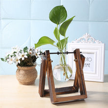 Load image into Gallery viewer, Glass and Wood Vase Planter Terrarium Table Desktop Hydroponics Plant Bonsai Flower Pot Hanging Pots with Wooden Tray Home Decor