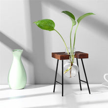 Load image into Gallery viewer, Glass and Wood Vase Planter Terrarium Table Desktop Hydroponics Plant Bonsai Flower Pot Hanging Pots with Wooden Tray Home Decor